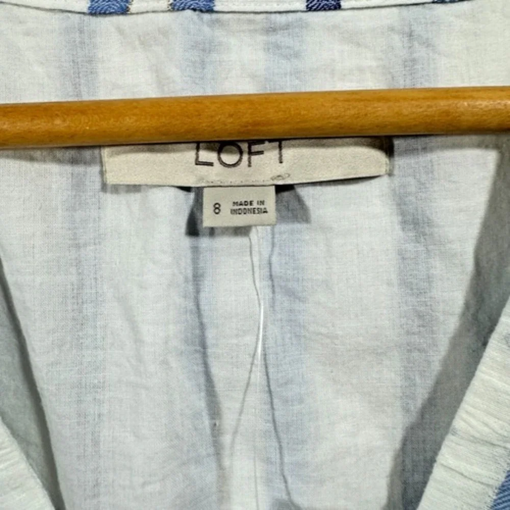 LOFT Blue and White Striped Button-Front Dress - Picture 4 of 6